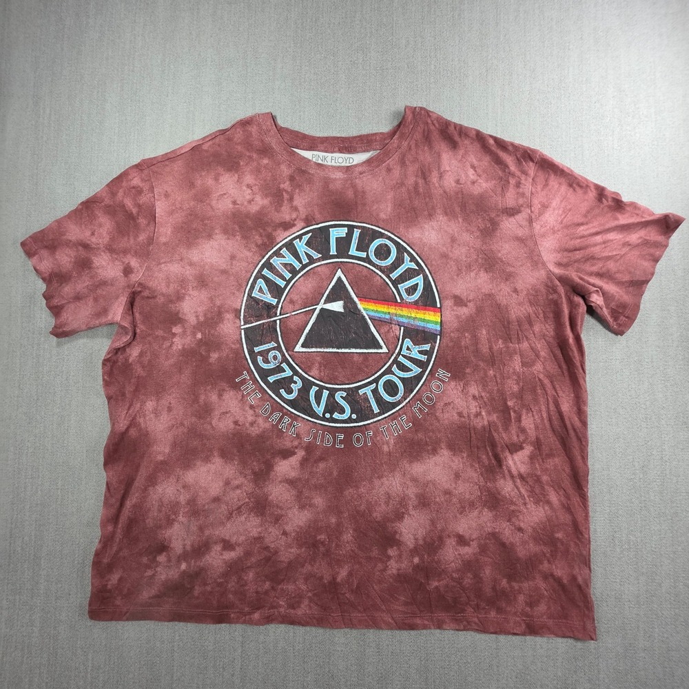 Pink Floyd Graphic Tee Women XXL Burgundy Tie Dye 1973 US Tour Dark Side Moon